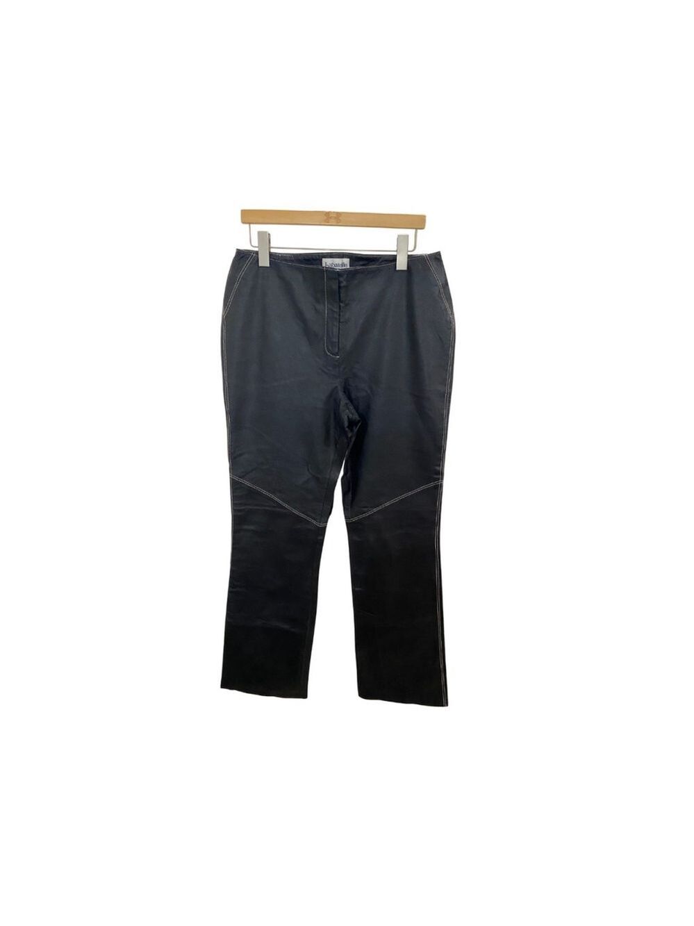Bagatelle Black Leather Straight-Leg Pants White Contrast Stitching - Size 12